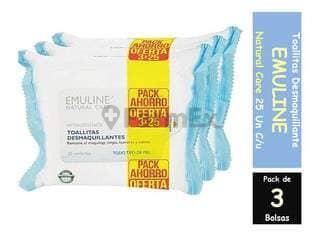Pack Toallitas Desmaquillantes "Emuline Natural Skin Care" 3 x 25 unidades Qualipharm